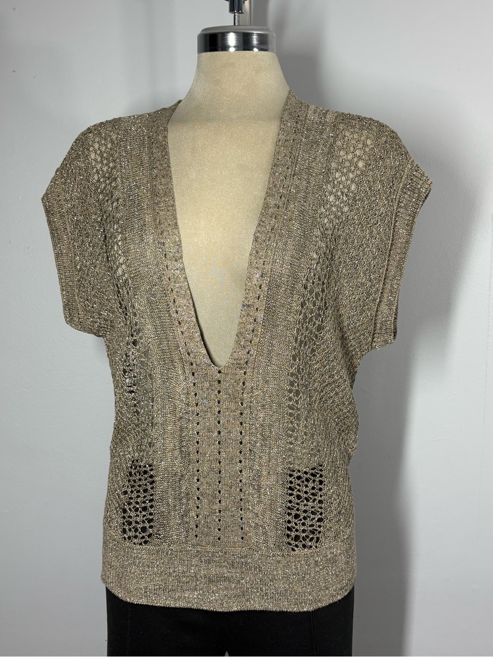 Armani Exchange Metallic Taupe Knit V-Neck Sweater